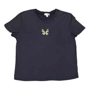 S Belle Tweed Women’s Cropped Baby Tee Shirt Embroidered Butterfly Crop Top